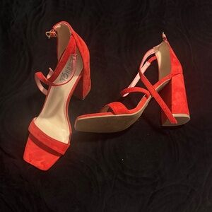 Elegant Red Block Heel Sandals